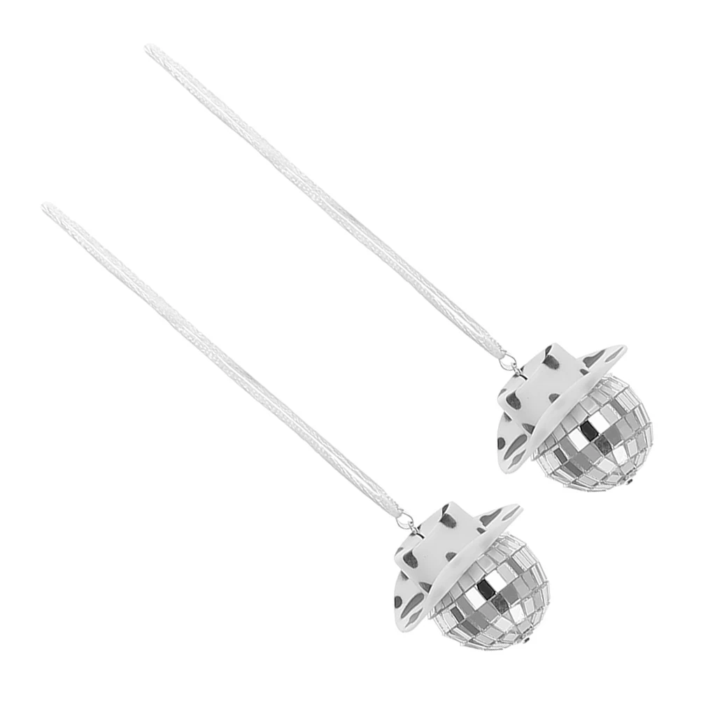 

2Pcs Mirror Ball Pendant Car Hanging Accessories Creative Cowboy Hat Design Durable Easy Clean Rearview Decor Bling