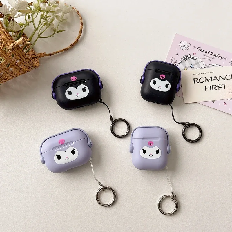 น่ารักการ์ตูน Sanrio Kuromi หูฟังสําหรับ Airpods 1 2 3 4 Pro 2 ชุดหูฟังไร้สายบลูทูธป้องกันพร้อม Carabiner