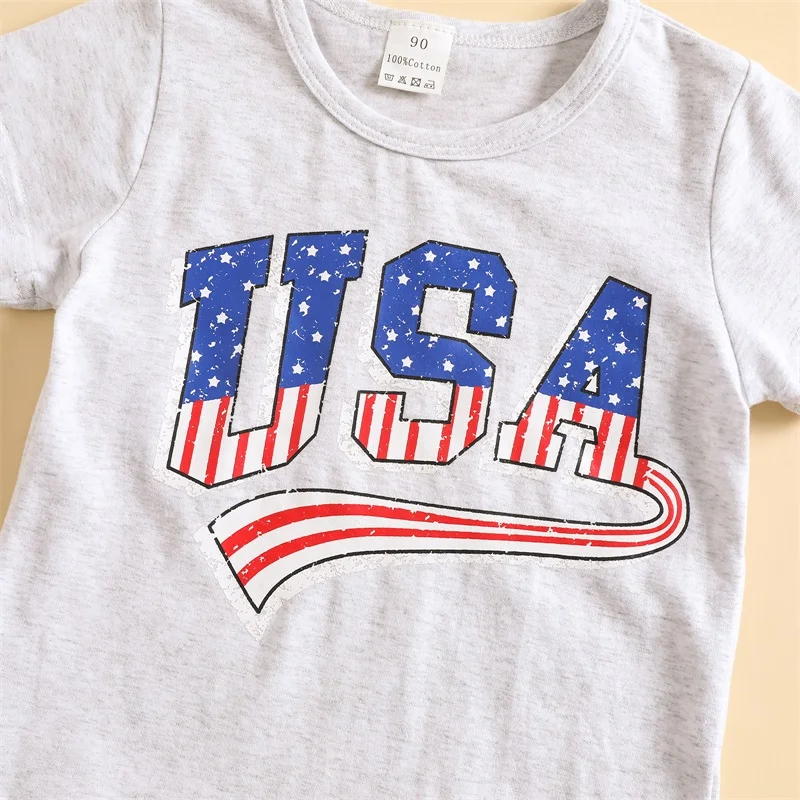 Baby Fourth of July Outfits Short Sleeve Letter Print T-Shirt Shorts Set 2Pcs Fall Clothes