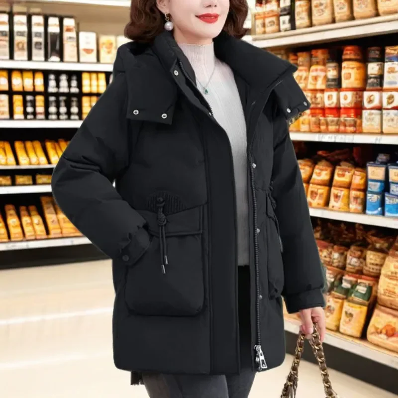 

2025 Winter New Chic Down Cotton-Padded Jacket Women's Overcoat Fashion Long Loose Cotton Jacket Hooded Thick Warm Parka Coat