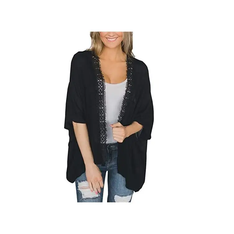 

Кружевное кимоно для защиты от солнца, пляжная одежда с длинными рукавами, женская модная одежда в европейском стиле с принтом и пэчворком