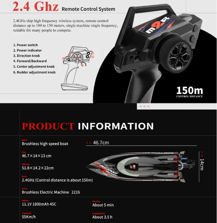Wltoys Wl916 Wl917 Wl915 Rc Boot 2.4Ghz 55 Km/h Borstelloze Raceboot Model Afstandsbediening Speedboot Kinderen Rc Speelgoed
