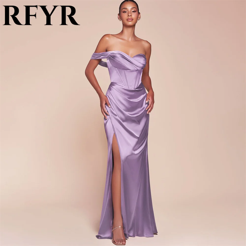 RFYR Champagne Elegant Scoop Women Evening Dress Simple Sleeveless with Pleats Satin Trumpet Prom Formal Gowns Dress Customized