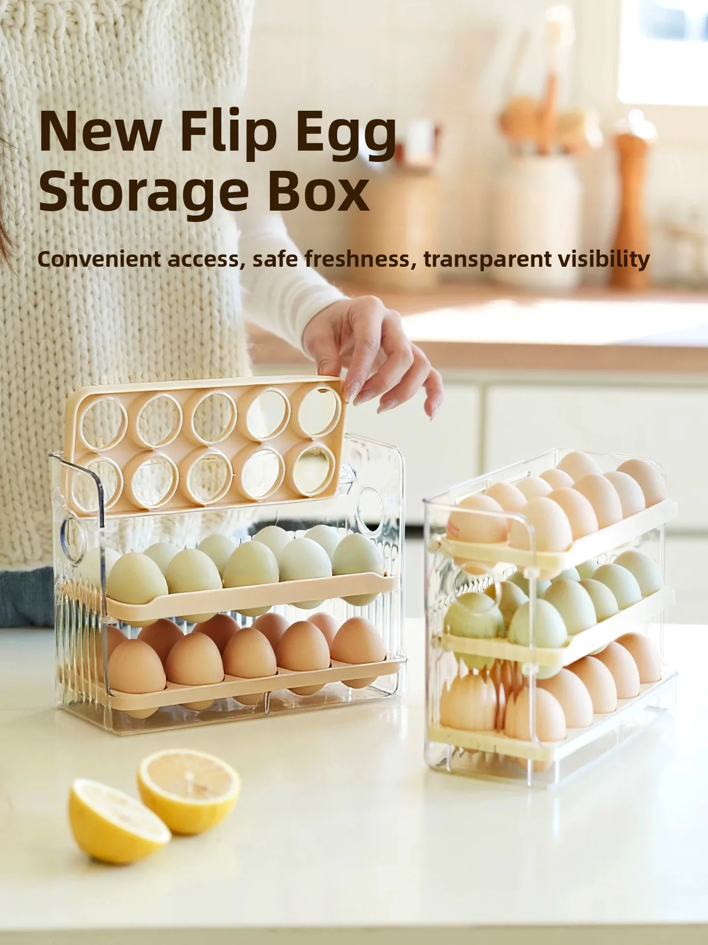 

Automatic Egg Organizer Box Refrigerator Side Door Storage Box Egg Tray Kitchen Food Storage Container Japanese S...
