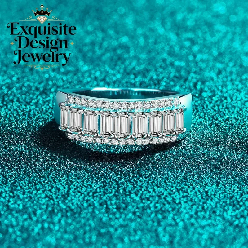 

Sugar Cube Diamond in Row 1.89ct Moissanite Trendy Rings for Women Ins Design Platinum Pt950 Ring Delicate Fashionable Gifts