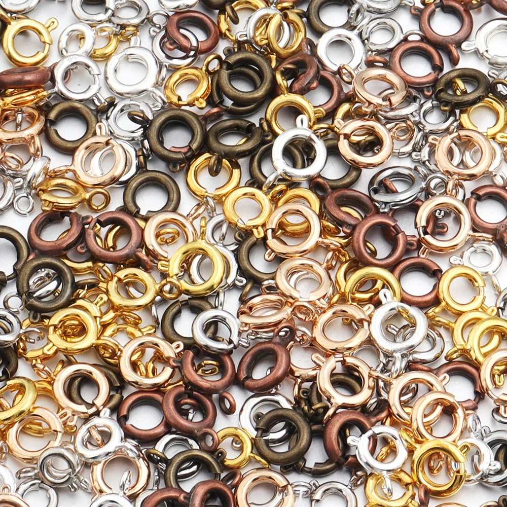 10pcs/lot Metal Circle Spring Clasps Round Spring Ring Sailor Clasps Hooks End Connectors For Jewelry Making Bracelet Necklace