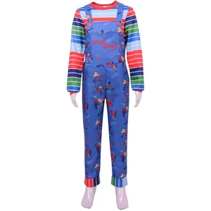 زي تشاكي هالوين للنساء, بذلة كرتونية زرقاء, بذلة مخططة وقميص, زي تأثيري الرعب, لعب أفضل 8 بلوزة مخططة تشاكي مبيعا - No4