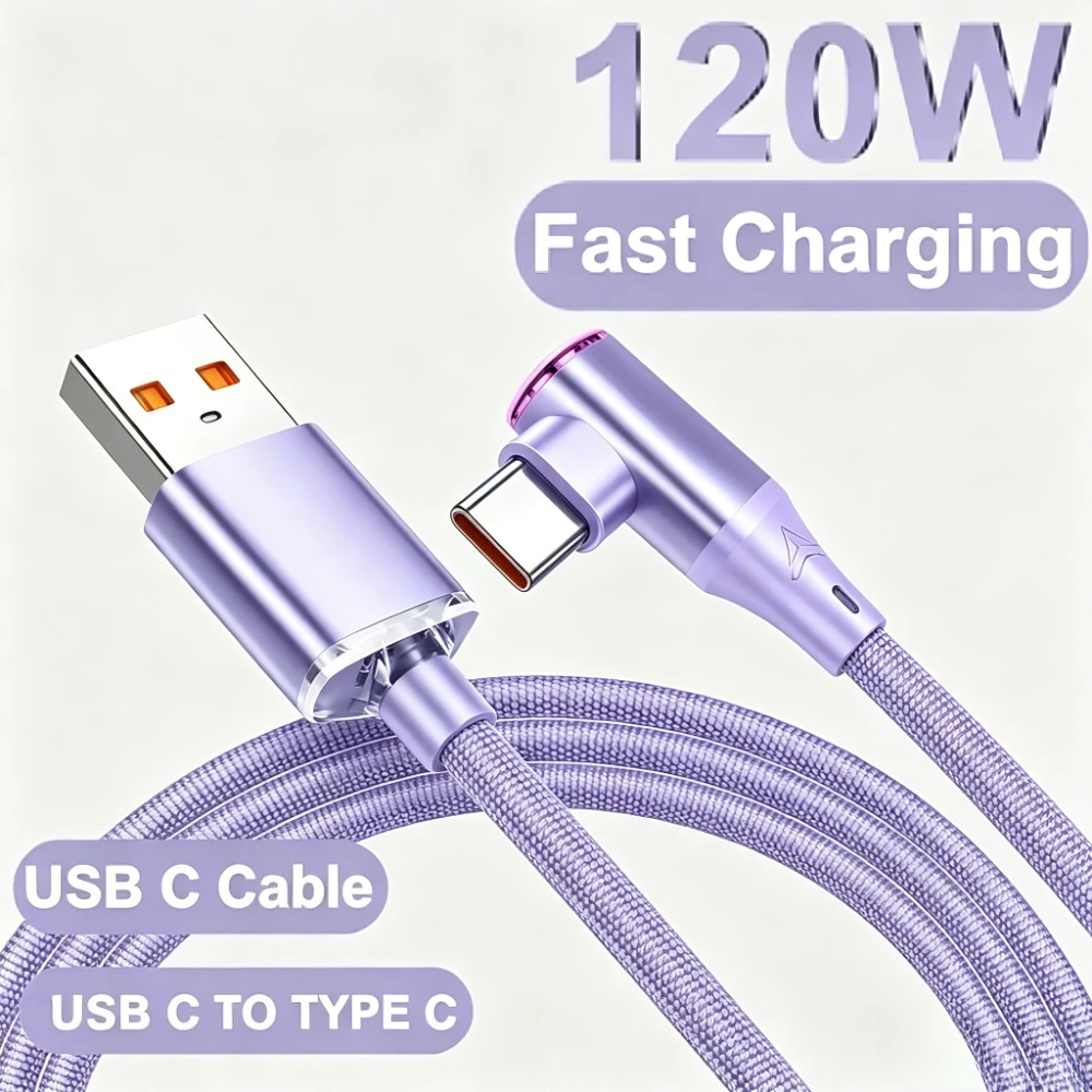 120W USB-C-Kabel, 90-Grad-Winkel, USB-auf-Typ-C-Ladekabel, schnelles Ladekabel für iPhone, Xiaomi, Huawei