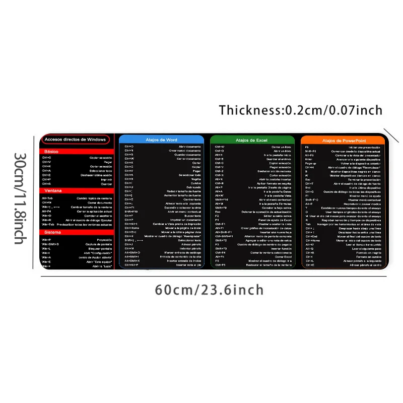 Excel Shortcuts Pattern Large Mouse Pad Office Desk Mat Computer Keyboard Pad Starters Gift for Office Workers Students
