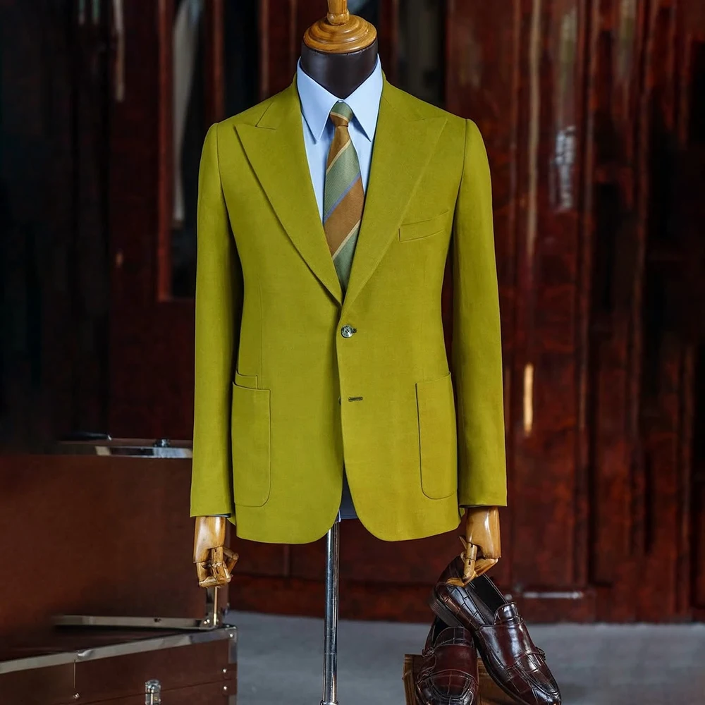 

Solid Color Suits for Men Elegant Single Breasted Peak Lapel Slim Fit 2 Piece Jacket Pants Outfits Daily Male Clothing Costume