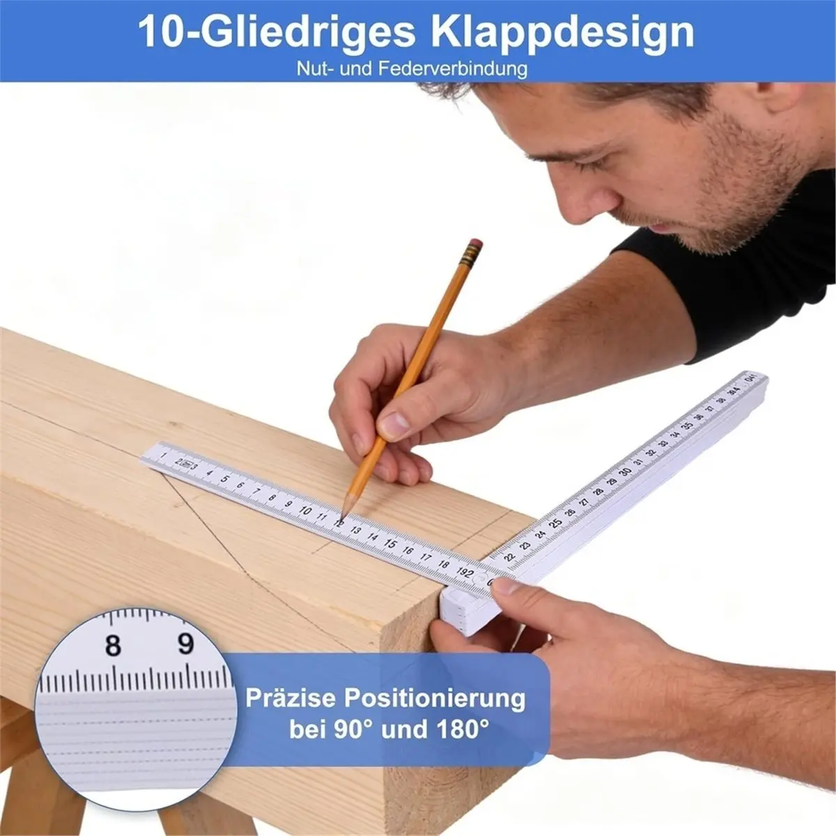 PHONE&GEAR 5pcs White Folding Carpenters Ruler Folding Rule Plastic Meter Stick Compact 2 Metres 10 Links Foldable Ruler