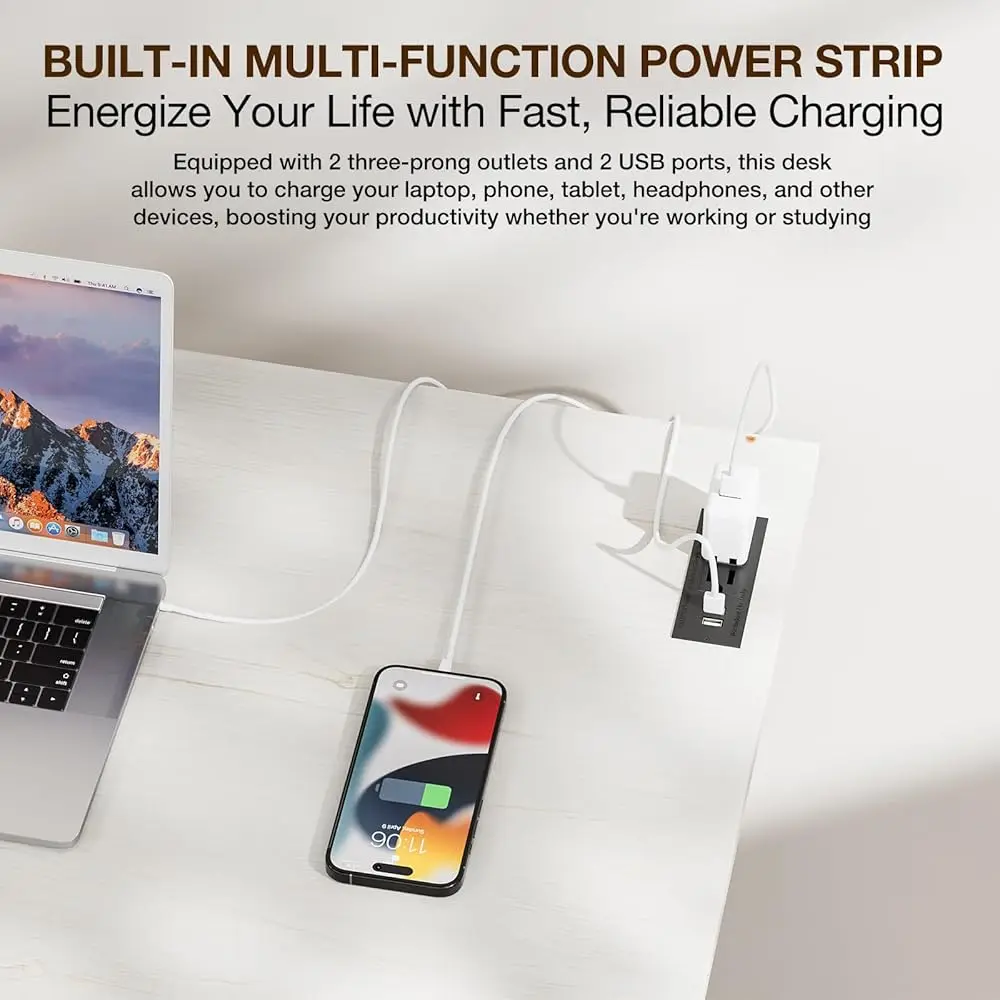 Small Computer Desk Folding Table - No Assembly, Compact 35.8"" Foldable Desk With Power Outlets & Usb Charging Port, Portable