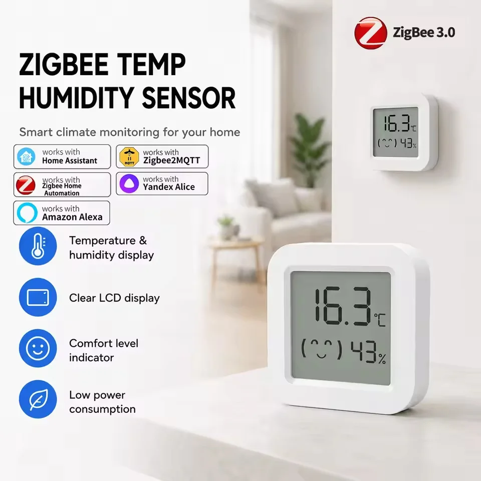 Zigbee Temperature Humidity Sensor For Smart Home LCD Screen Works With Tuya Alexa Google Home APP Smart Life Tuya Smart Yandex