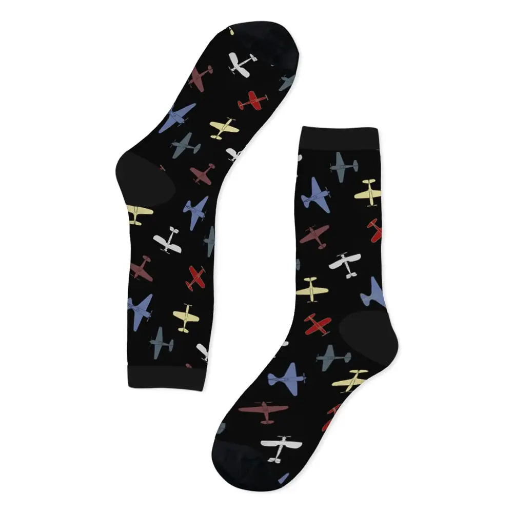 Retro War Planes Pattern Funny Socks Military Old Aeroplane Abstract Fighter Novelty Casual Crew Socks Contrast Color Design