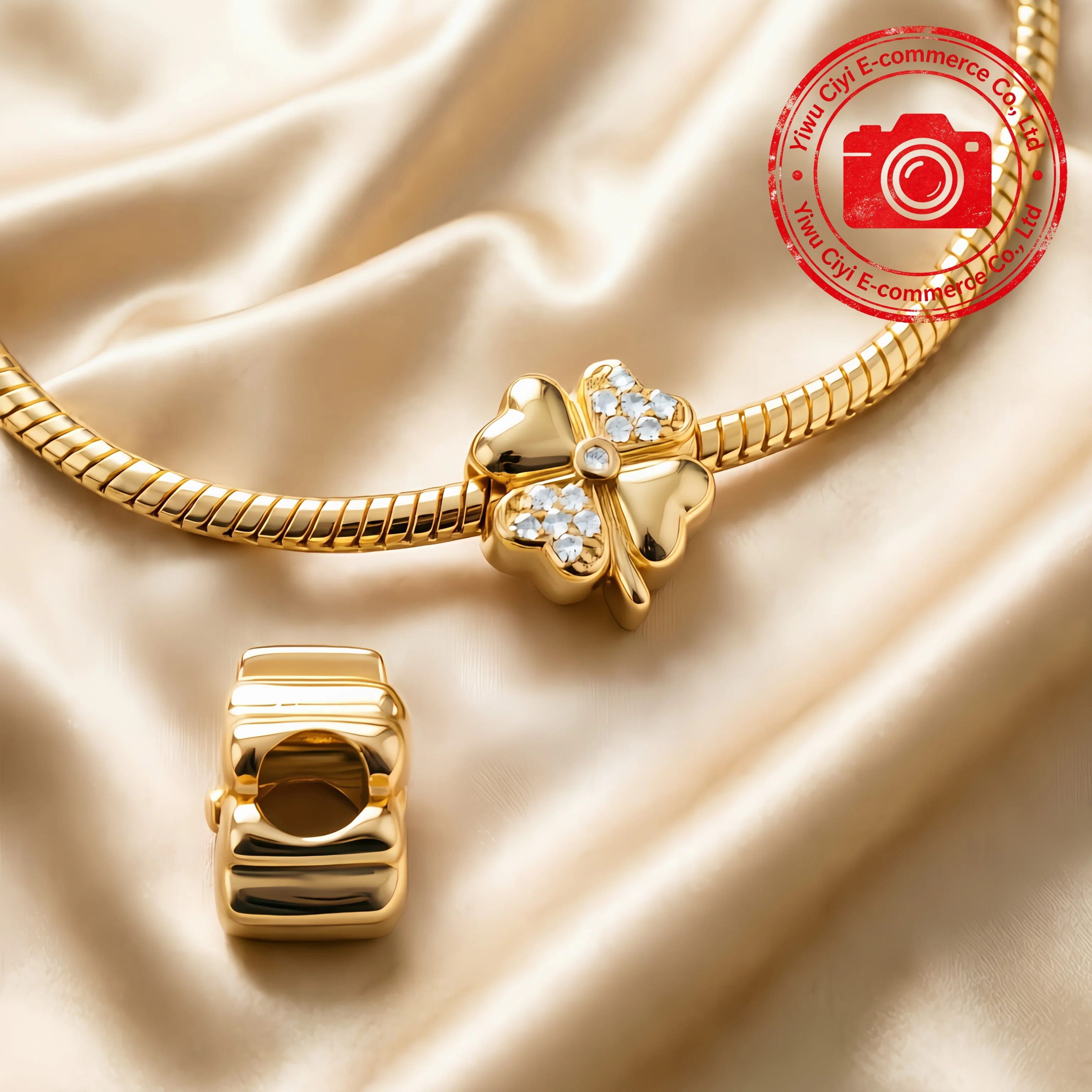 Popular Gold Shiny Positioning Charms Bead Pendant Safety Chain Fit Women's Original Snake Bone Bracelet DIY Jewelry Accessories