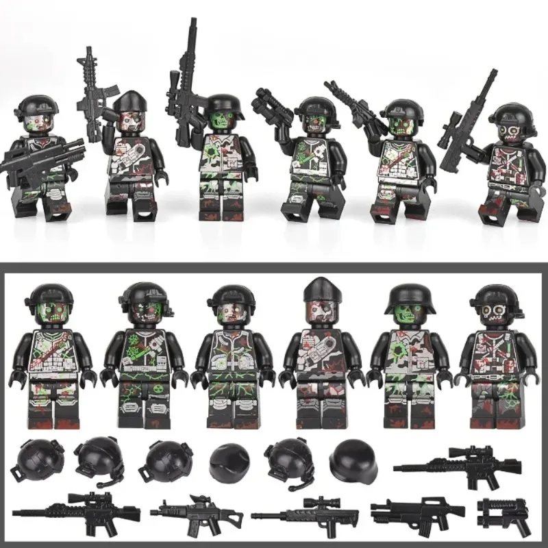 Military zombie building blocks Ghost special police Wolf warrior special forces mutant zombie police assembling party toys