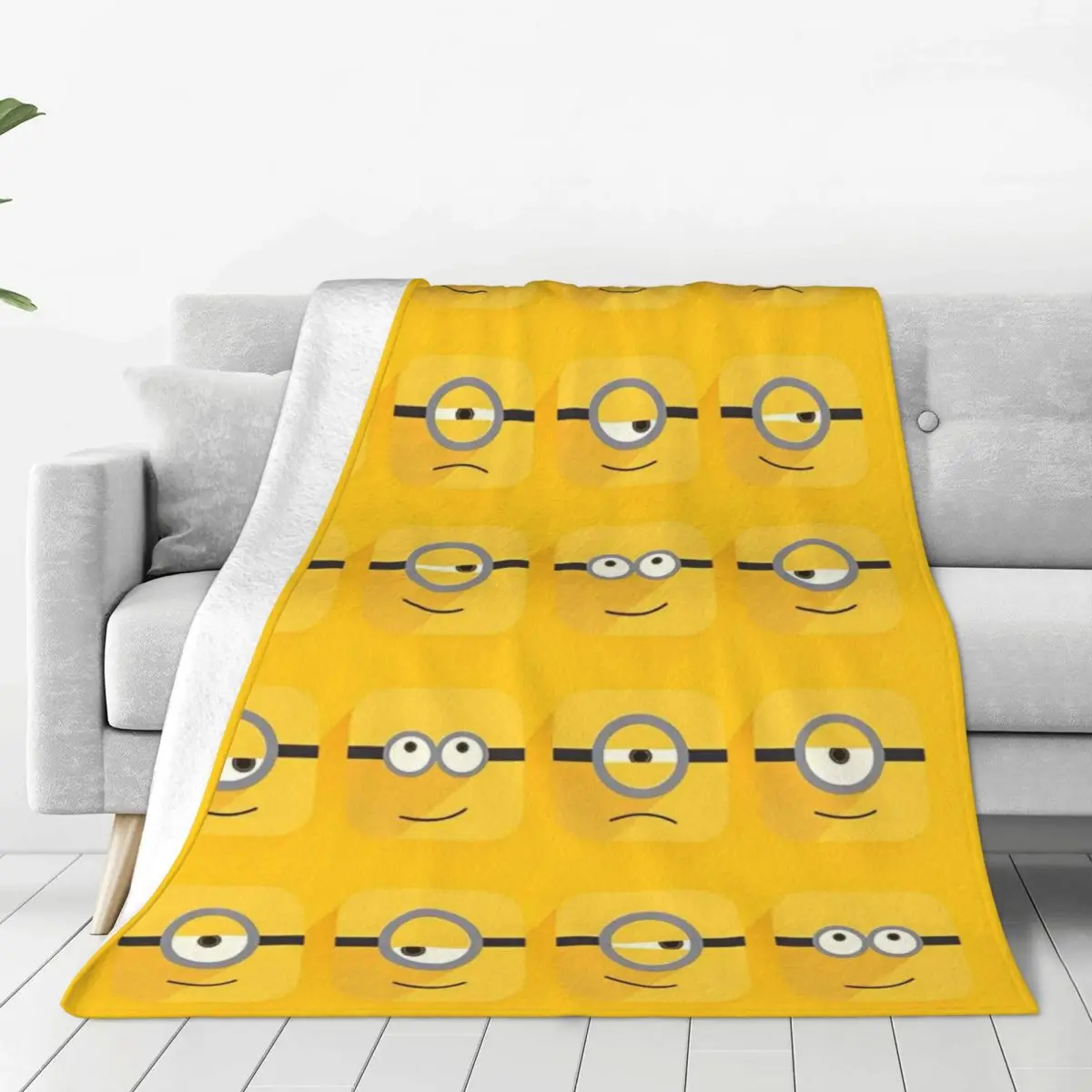 Warm Blanket Airplane Travel Cute Minions Cartoon Bedding Throws Yellow Big Eyes Flannel Bedspread For Bedroom Sofa Bed Cover