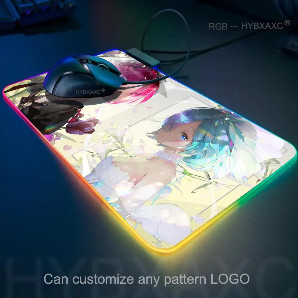 900x400x4mm HYBXAXC Mouse Pad RGB Gaming Mouse Pad Desk Mat HD Gamer Large LED Light XXL Anime Re Zero Rem RGB Mouse Pad
