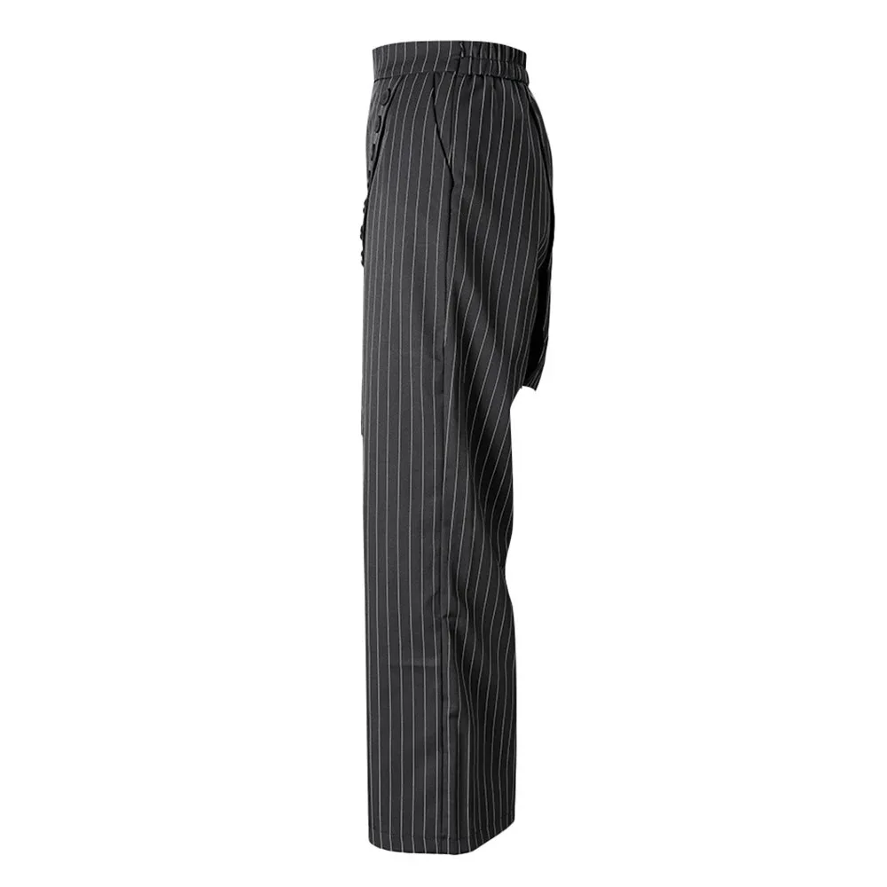 SuperAen Striped Wide-leg Pants Women's High-waisted Slim Loose-fit Single-button Asymmetrical Casual Suit Skirt Pants