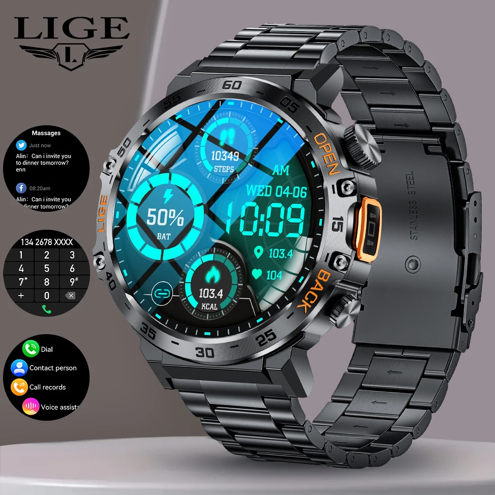 

Original LIGE Smart Watch AMOLED Screen Watches Men Life Waterproof Sports Fitness Smart watches Flashlight Men Wireless Calling