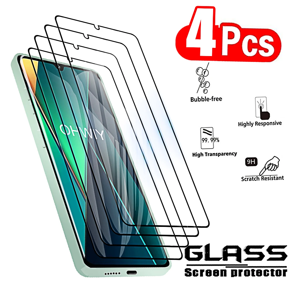 4pcs Protective Galss for Xiaomi Poco C75 C67 C61 M6 Pro 4g X6 X5 F6 Pro 5G Front Screen Protectors Tempered Glass Full Cover