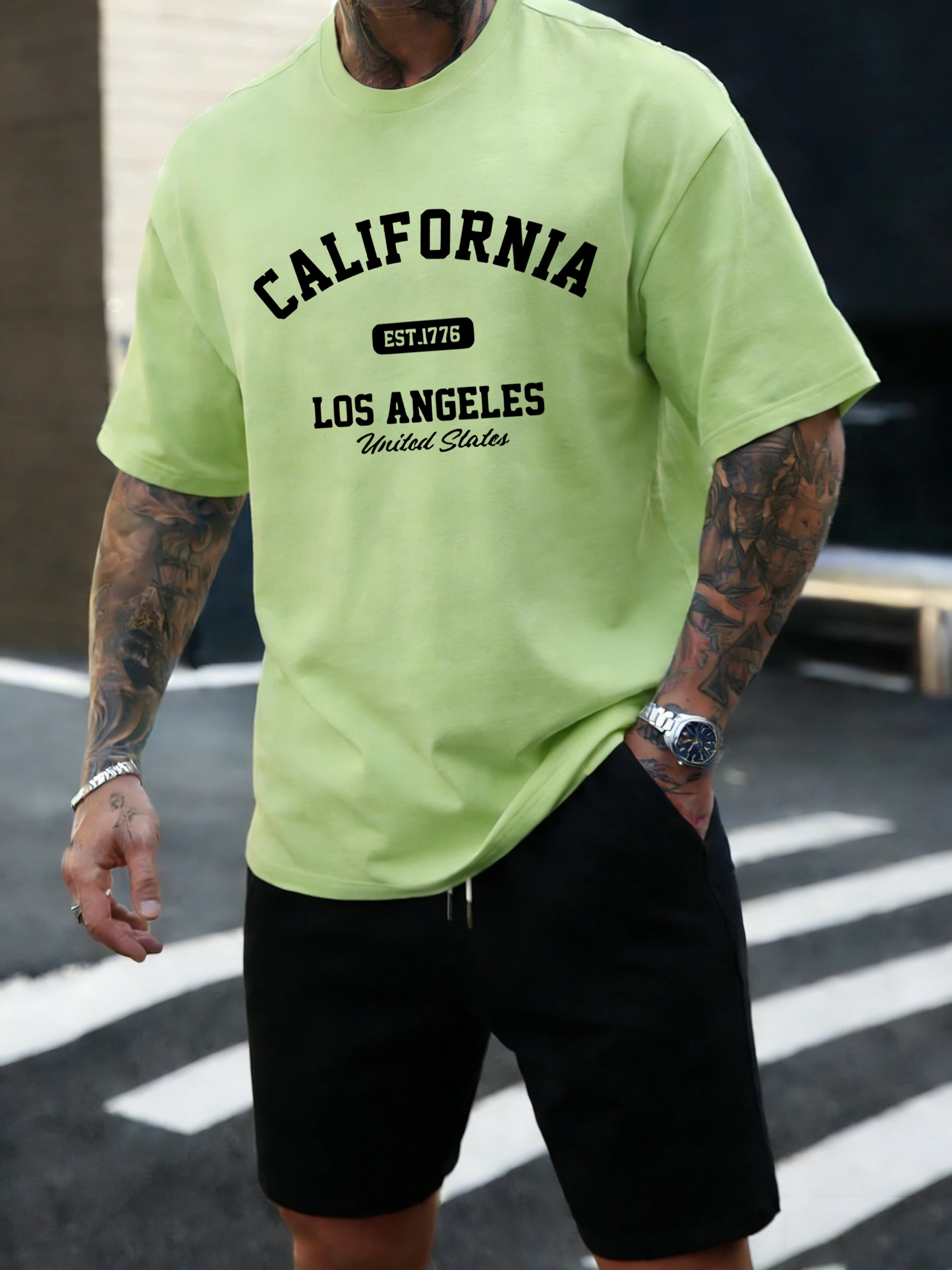 Camisetas Masculinas California Los Angeles Est 1776, Moda Retrô, Camiseta Confortável de Manga Curta para o Verão, Unissex, Top de Algodão Solto