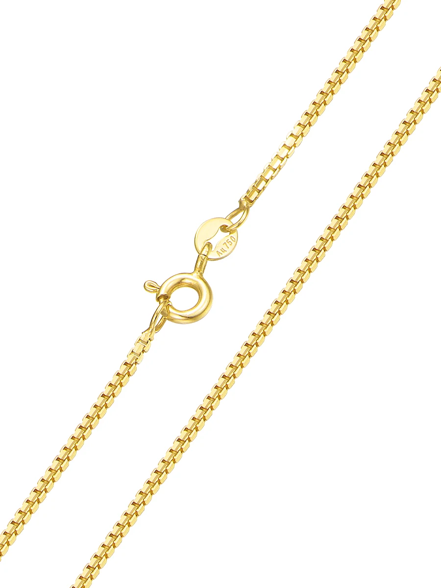 

Pure Real 18K Yellow Gold Box Necklace Thin Link 0.8mm/1mm/1.3mmW Gold Italian Au750 Jewelry New Hot Sale