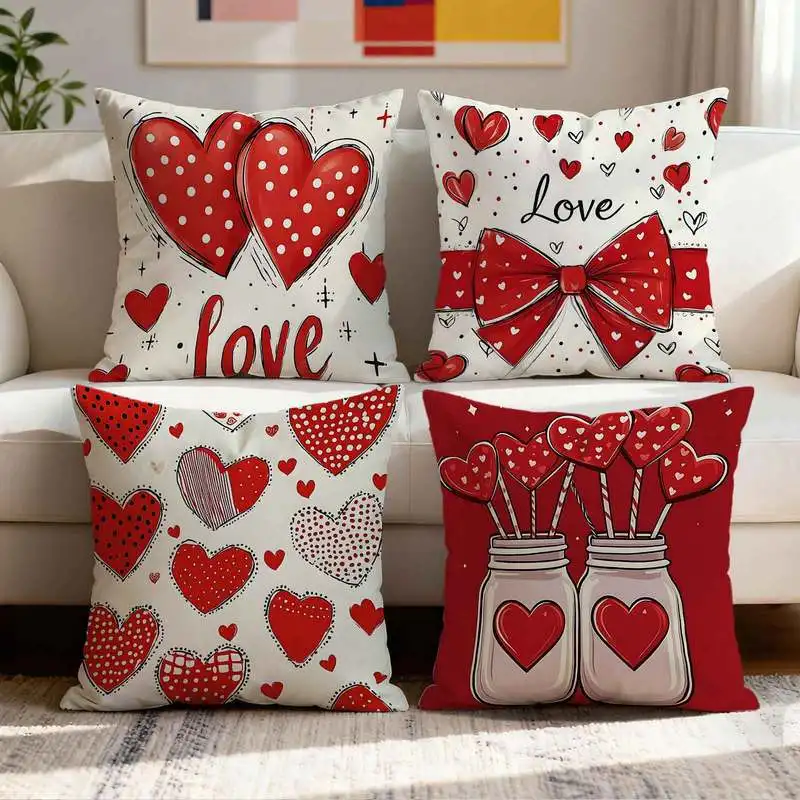 

Чехол для подушки «Красное сердце» — наволочка с надписью «Любовь» и бантом для романтического декора дома на День святого Валентина