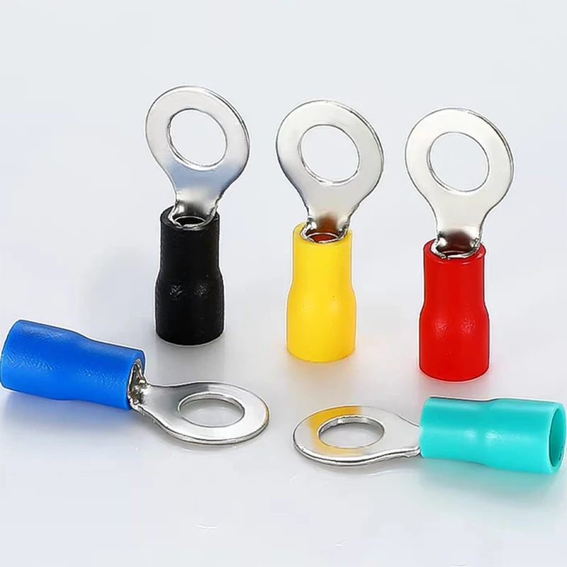 RV1.25/2/3.5/5.5-4/6/8 Round Insulated Crimp Terminals Ring Electrical Wire Connector O-Type Cold Press Terminal Brass Cable Lug