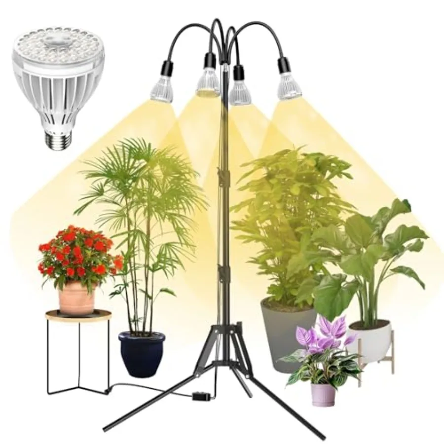 

Светодиодные фитолампы для растений 128W Full Spectrum с отсоединяемой треногой, для растений высотой 35-64 дюйма, высокий показатель PPFD, без регулировки яркости, комплект из 4 штук Par2