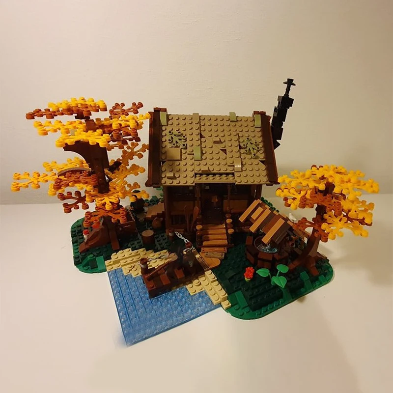 1371 Stück Familienkabine MOC mit Holzveranda, Kamin und Gartenzaun, Bildung, Bausteine, Geschenk