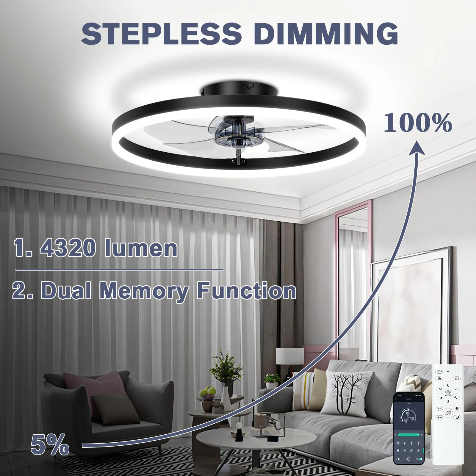 IRALAN Modern Ceiling Fan LED Light Easy To Install Ultra-thin Acrylic Shell Infinitely Dimming Lighting Household Decoration