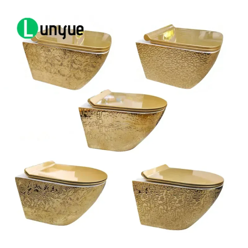 Luxury Gold Wall Mounted Flush Toilet Electroplated Bathroom Fixture for Modern Home Decor High End Dubai Style Sanitary Ware