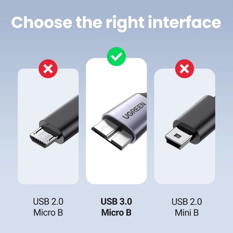 UGREEN-마이크로 B 케이블, USB 3.0, 3A 고속 충전 5Gbps 데이터 케이블 외장 HDD 케이블 삼성 하드 디스크 ssd용 USB 코드