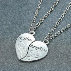 Silver Color Splicing Heart Necklace for Women Romantic Forever Love Mother Daughter Best Wishes Mother's Day Jewelry Gifts
