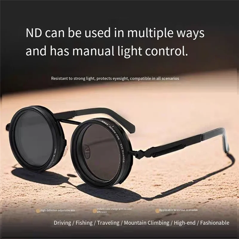 ABAE-49Mm ND9 Adjustable Dimming Sunglasses Polarized UV Resistant High-Definition Fishing Filter Glasses Silver