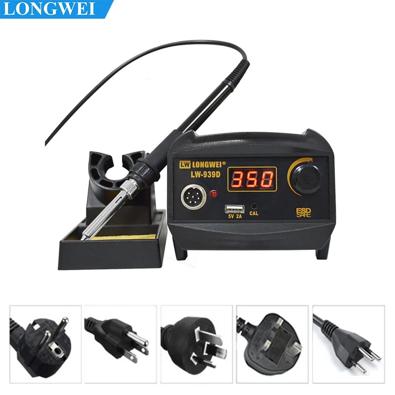 Longwei LW-939D LED High Power 100W Good Quality Ceramic Heating Core Handle Welding Table USB 5V2A Interface Soldering Station