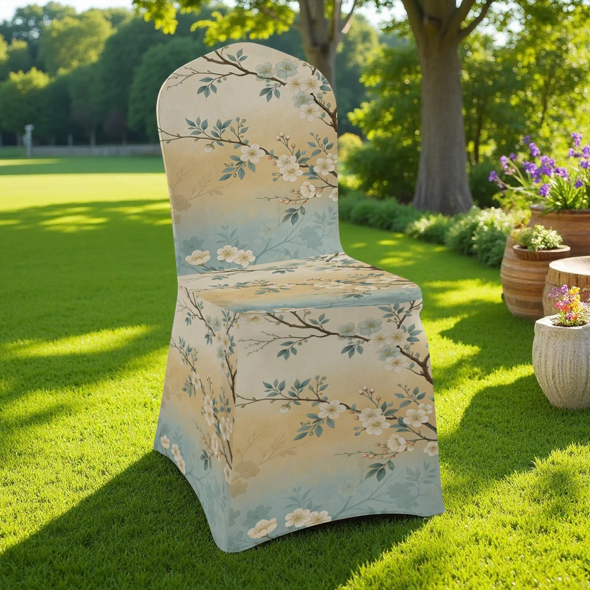 2D Blue Floral Bird Print Stretch Full Coverage Chair Cover, All-Inclusive Wear-Resistant, Stain & Scratch R