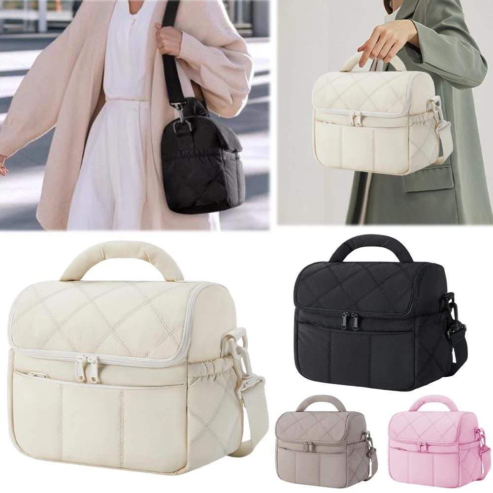 

Insulated Portable Crossbody Lunch Bag for Women Ladies Puffy Padded Lunch Tote Reusable Food Thermal for Work Picnic Travel