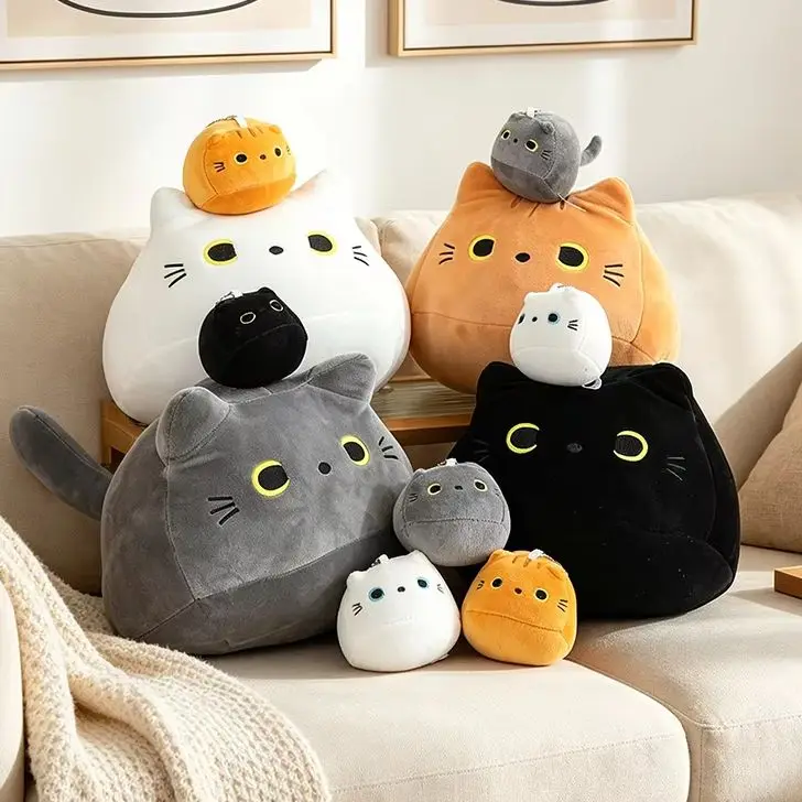 Feline Family Black Cat Mom and 4 Kids Plush Toy Stuffed Animal Soft Doll Sleeping Pillow Birthday Gift Kid Girls Boy Room Decor