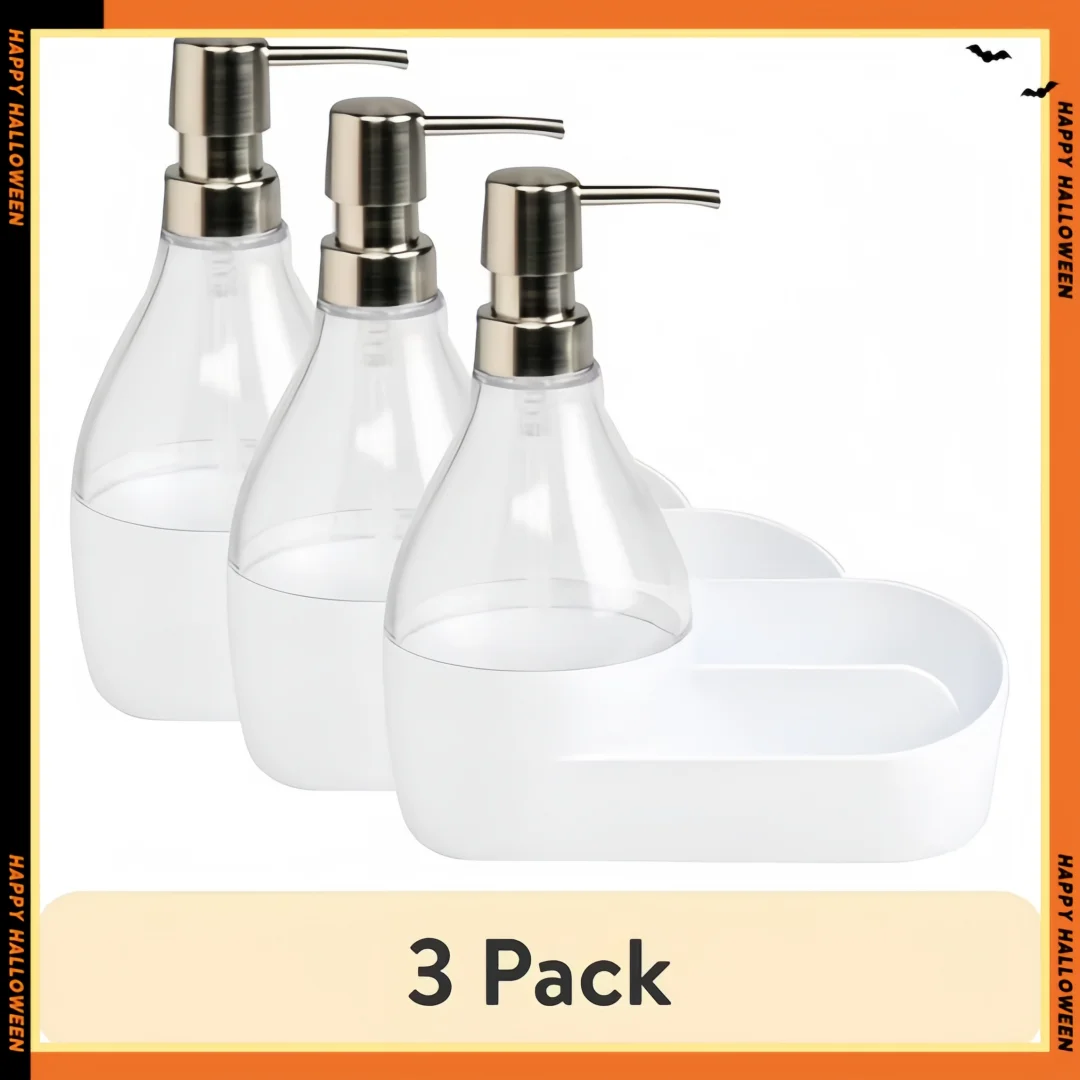 

3-Pack Soap & Sponge Holder - Leak-Proof Pump, Sink Organizer Caddy