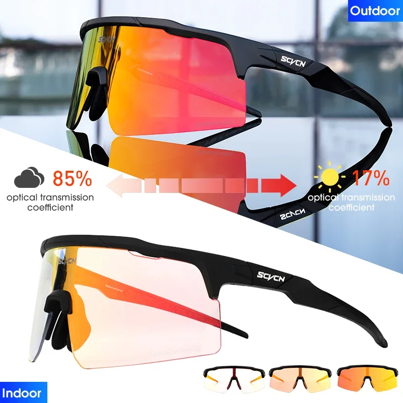 New Cycling Red Blue Photochromic Glasses Outdoor Sports Running Men\'s Sunglasses Road MTB Bicycle Goggles Women Bike Eyewear