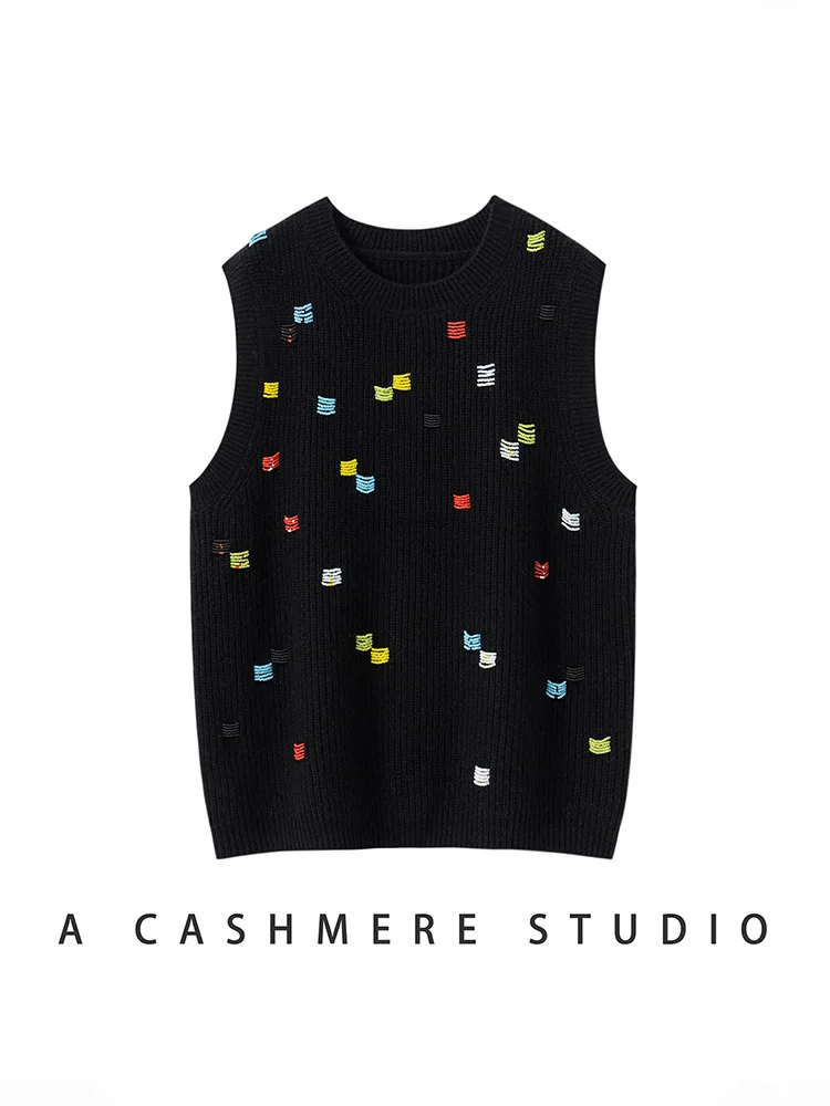 ผู้หญิงใหม่ 100% เสื้อกันหนาวCASHMERE O-คอแขนกุดลูกปัดเสื้อกั๊กฤดูใบไม้ร่วงฤดูหนาวBasic Soft WARM Casual CASHMEREเสื้อถักเสื้อ