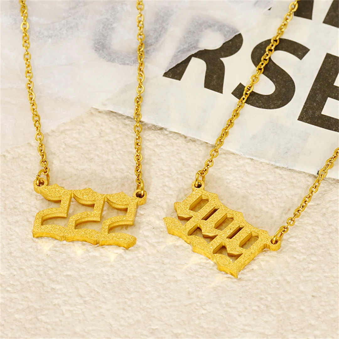 Punk Fashion Frosted Lucky Angel Number Pendant Female Gold Color Stainless Steel 1-9 Figure Necklace for Women Jewelry Gift view 4