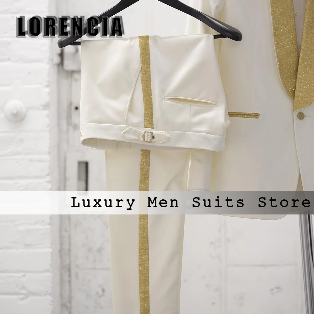 Elegant Suit for Men 2 Pieces Sparkly Shawl Collar Tuxedos Wedding Groom Men Clothing Customized Blazer Pants zomerset heren