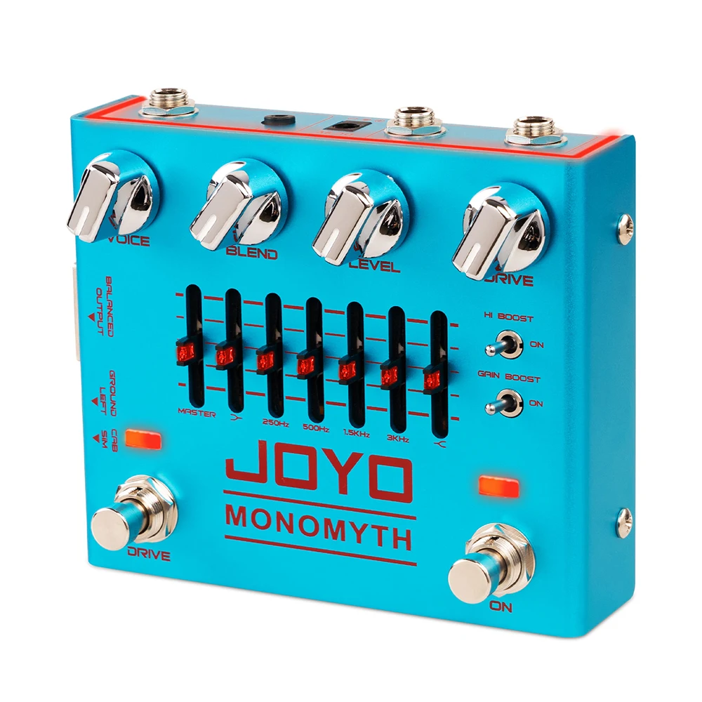 Pedal de Pré-Amplificador para Baixo JOYO R-26 MONOMYTH com EQ Gráfico de 6 Bandas e Efeitos de Overdrive para Baixo com Botões VOICE/BLEND/LEVEL/DRIVE
