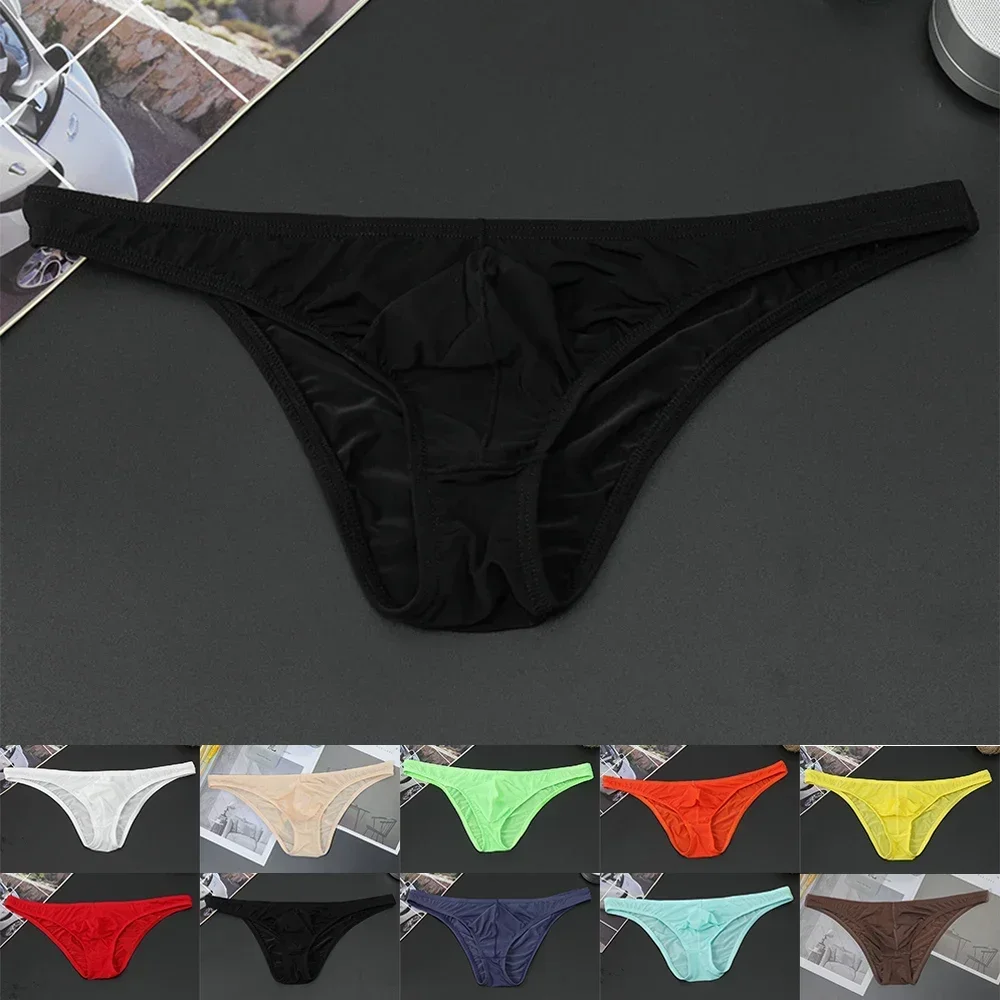 Men\'s Underwear Briefs Hip Lifting Solid Color Youth Ice Silk Ultra Thin Transparent Low Waist Breathable Sexy Men\'s Panties