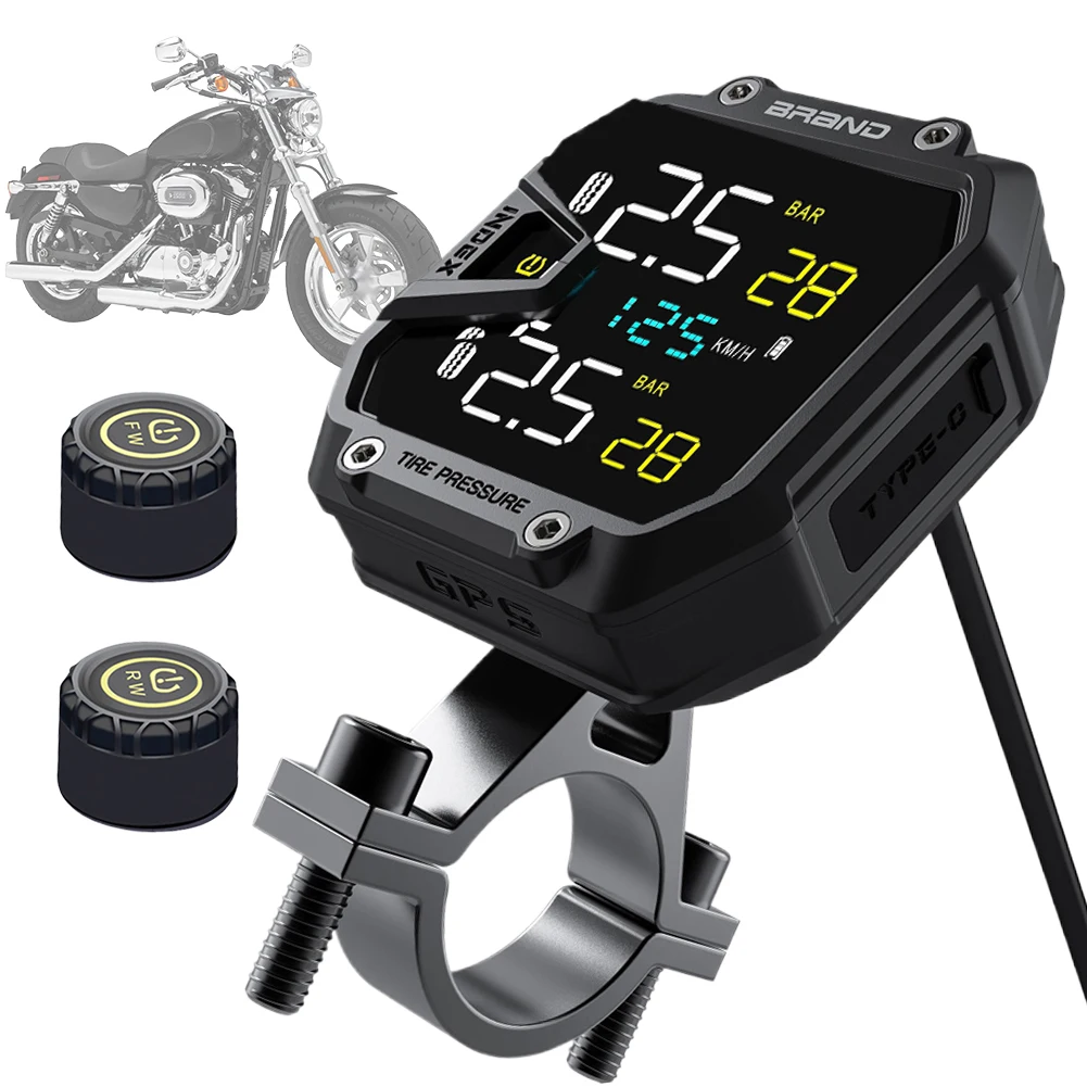 

Motorcycle TPMS Real-Time Solar Power Tire Pressure Monitor IP67 Waterproof Wireless Tire Pressure Detector for Emergencies Tool