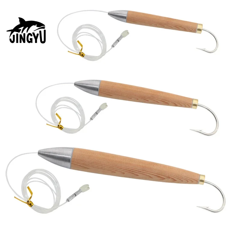 JINGYU Deep-sea Boat Fishing Lead Head Wooden Fish with Fishing Line Hook with Star Lead Head Hook  Fishing Bait Isca Artificial