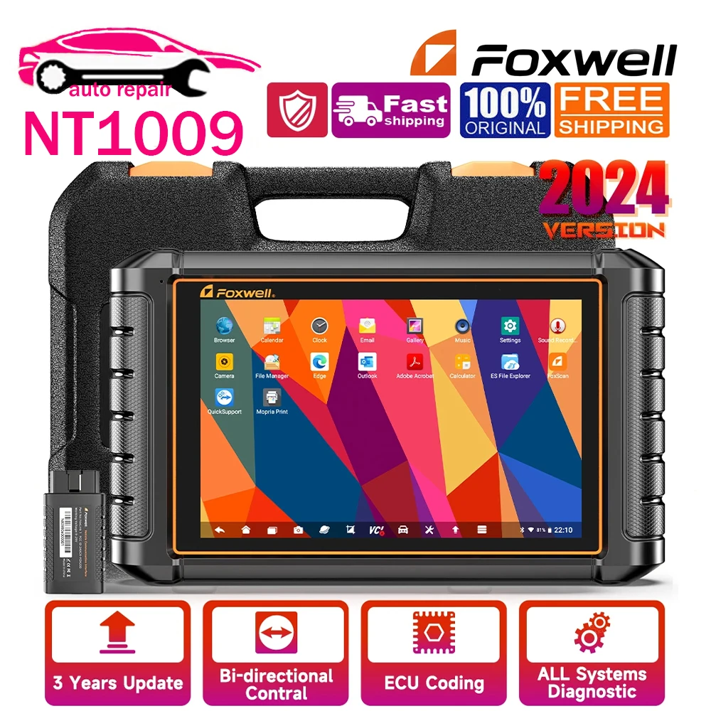 New FOXWELL NT1009 OBD2 Bluetooth Auto Scanner Car Diagnostic Tools ECU Coding Bi-Directional Control All System Diagnosis Tool